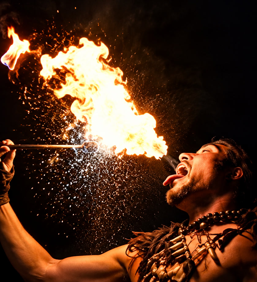 Fire breath performer